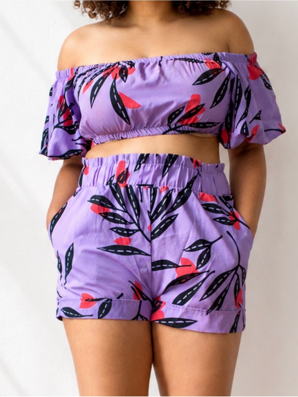 Lavender Floral Off-Shoulder Two-Piece Set